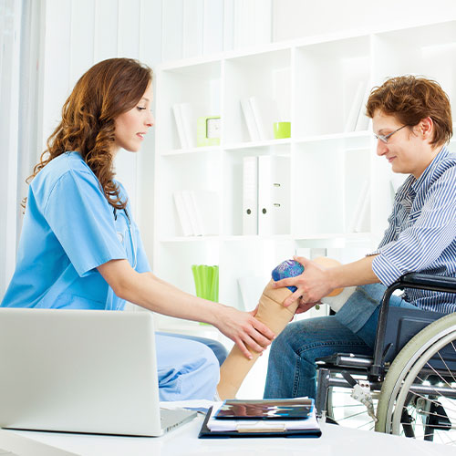 man standing on ground with knee brace